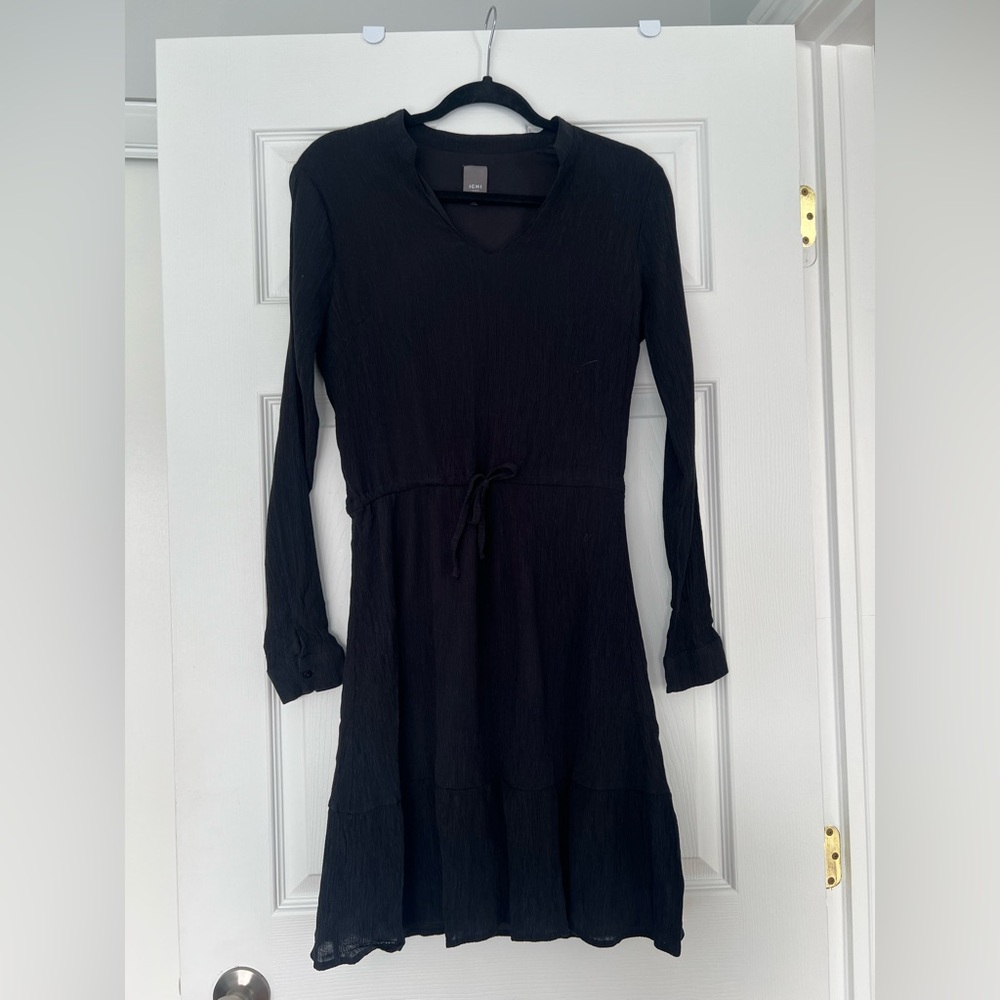 Ichi Black Long Sleeve Crepe Dress XS